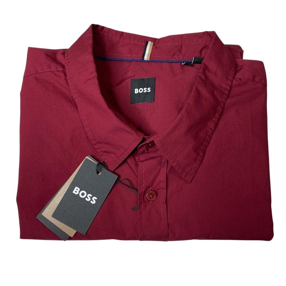 HUGO BOSS S-Liam Men's‎ Long Sleeve Button Up Shirt Wine Red Sz 4XL Lightweight